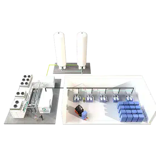 RE-CO2 setup with PR750 dry ice pelletizer and bagging system